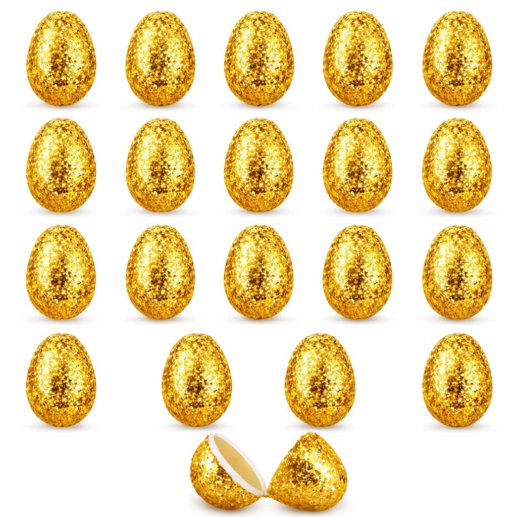 Set of 20 Gold Glittered Fillable Plastic Easter Eggs 2.25 Inches