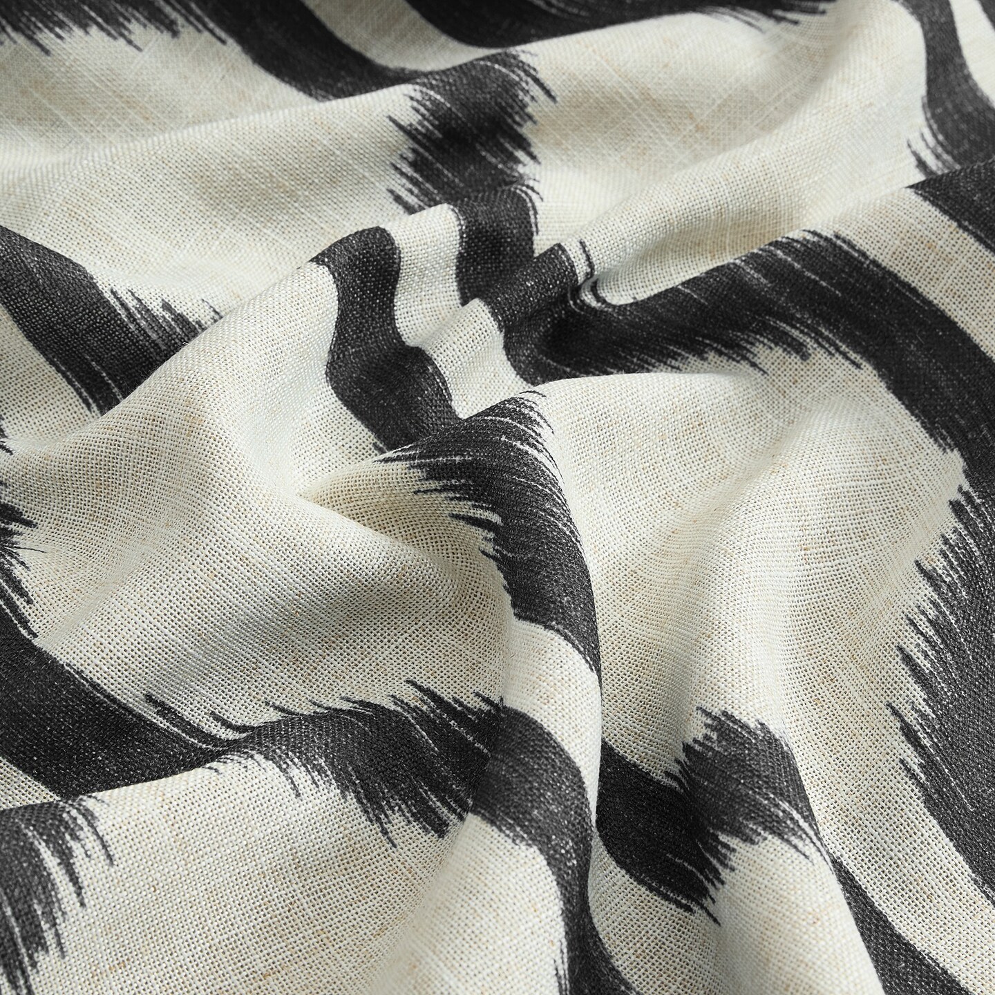 Threadmade Home Renzo Ikat Geometric Linen Room Darkening Window Curtain, Black - 52"W x 84"L
