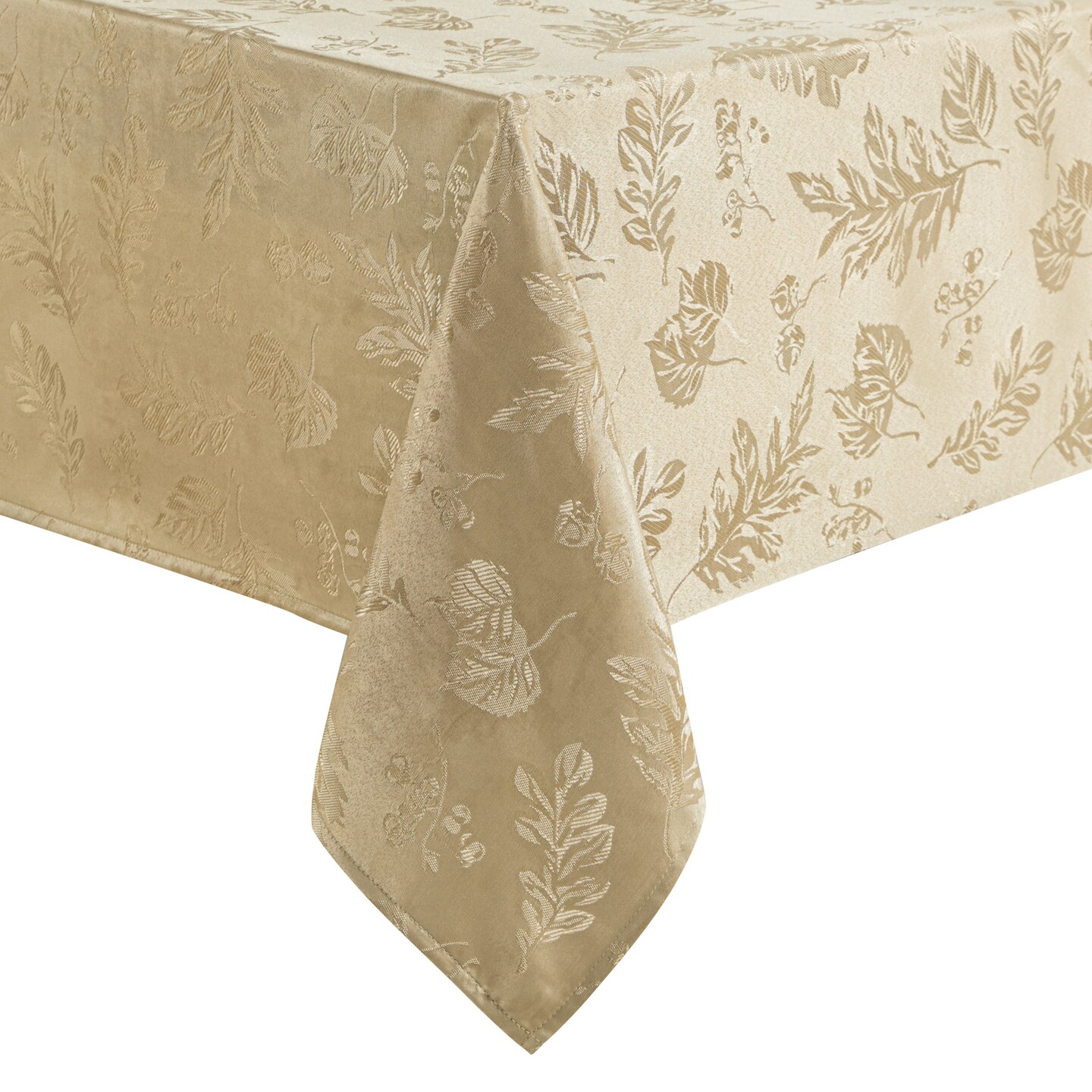Threadmade Home Elegant Woven Leaves Jacquard Damask Tablecloth, Taupe - 60"W x 102"L