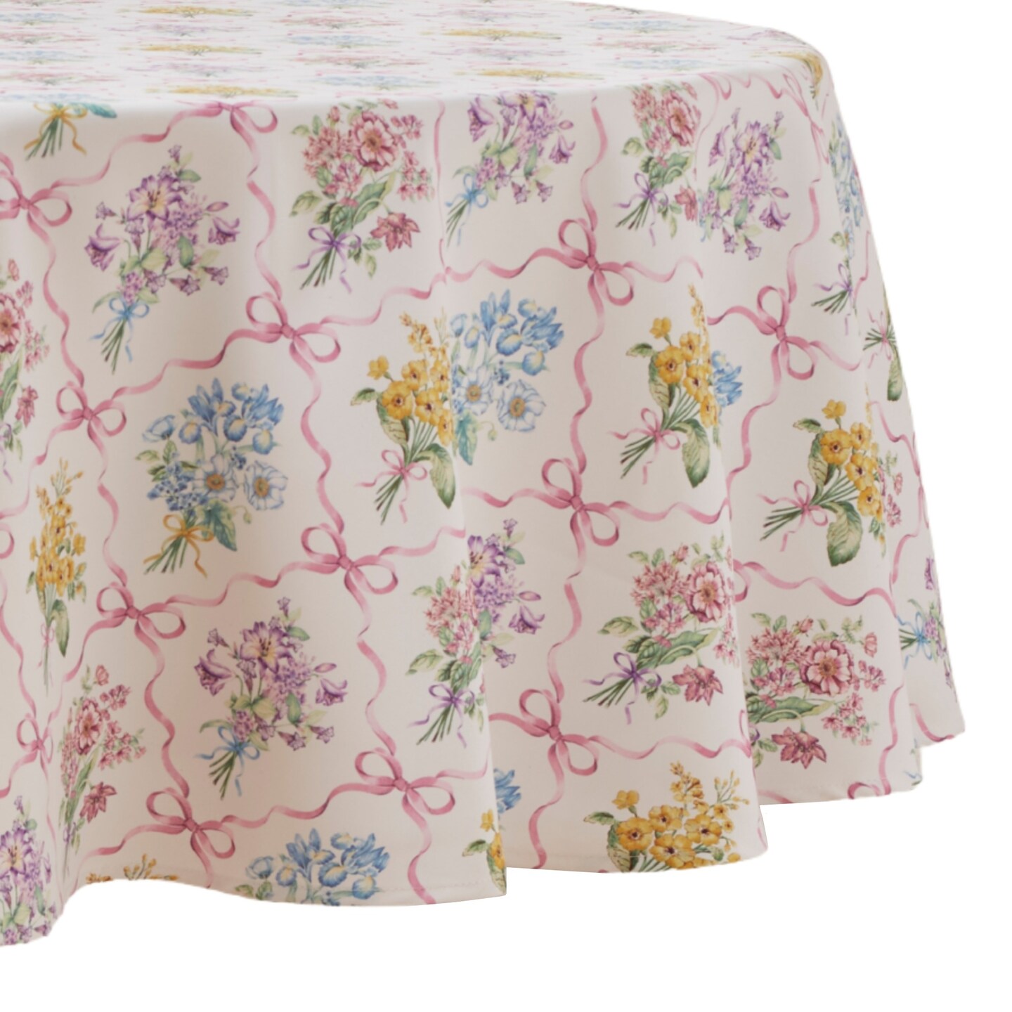 Lenox Bouquet Ribbon Tablecloth, Multicolor - 70"W x 70"L Round