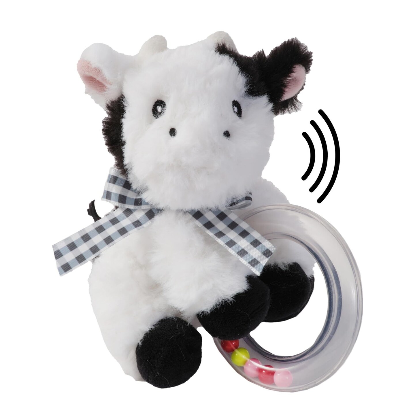 Bearington Lil&#x27; Gilly 5.5 Inch Cow Baby Rattle - Soft Rattles for Babies 0-6 Months - Baby Rattle &#x26; Ring Baby Cow Rattle