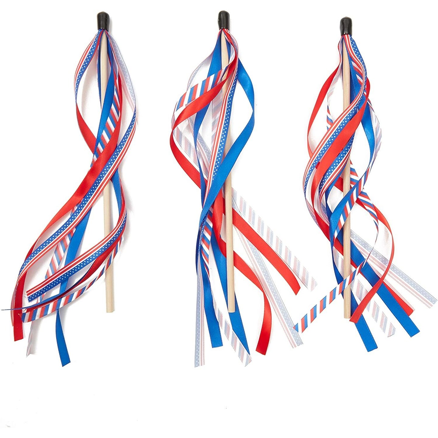 4th of July USA Flag Ribbon, Patriotic Handheld Flags for Holidays (12 Pack)