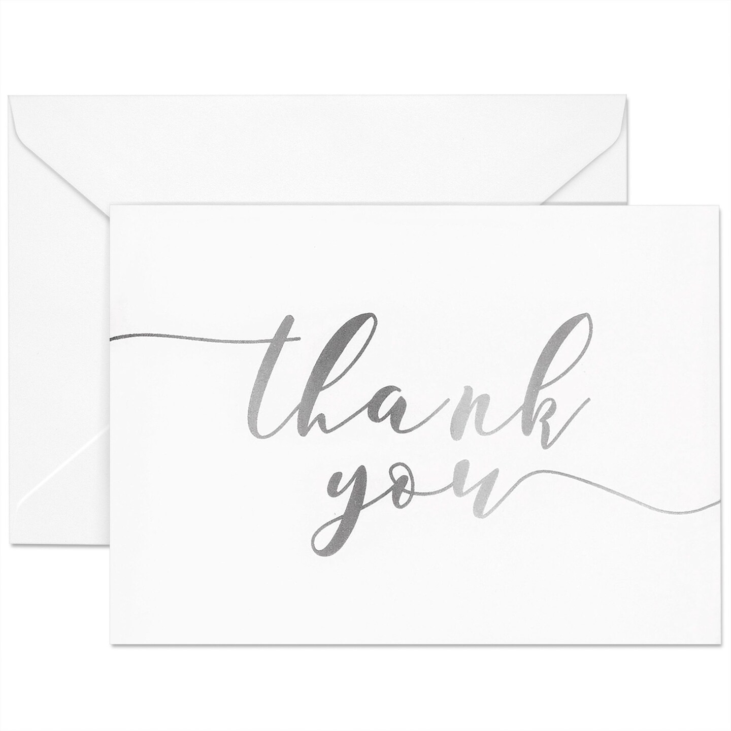 120 Pack Thank You Cards with Envelopes Bulk for Weddings, Bridal Showers, Graduations, Bridal, Baby Shower - Blank Inside - Silver Gradient Handwritten