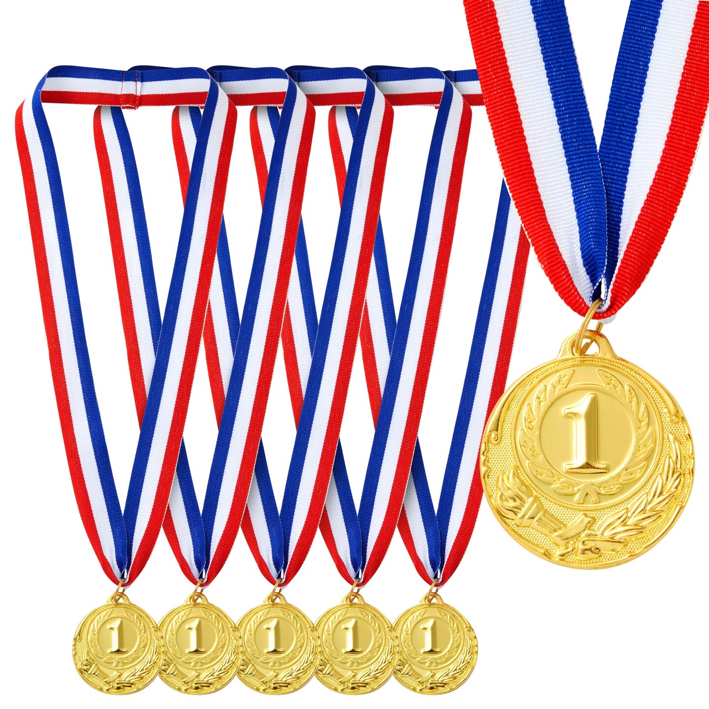 Juvale 1st Place Medals - 2in Gold with Award Ribbons - Sports Awards for Basketball & Soccer - Spelling Bee & Wrestling Medals - 2in, 15.5in Ribbon, Pack of 6