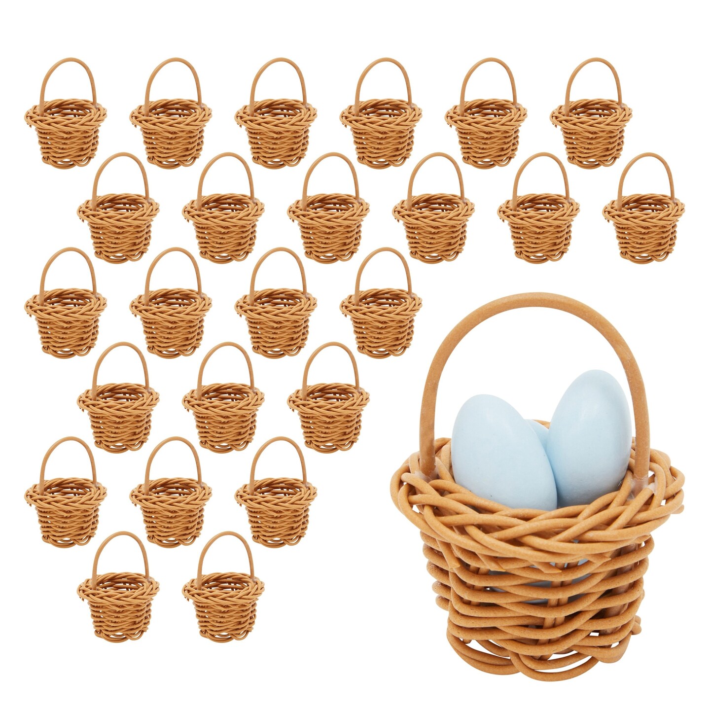 Juvale Mini Baskets Picnic Style with Handles - 1.75 x 1.75 x 2.7 in, Brown, Pack of 24, Traditional Style - Tiny Baskets for Craft, Birthday Party Favor & Baby Shower Favor