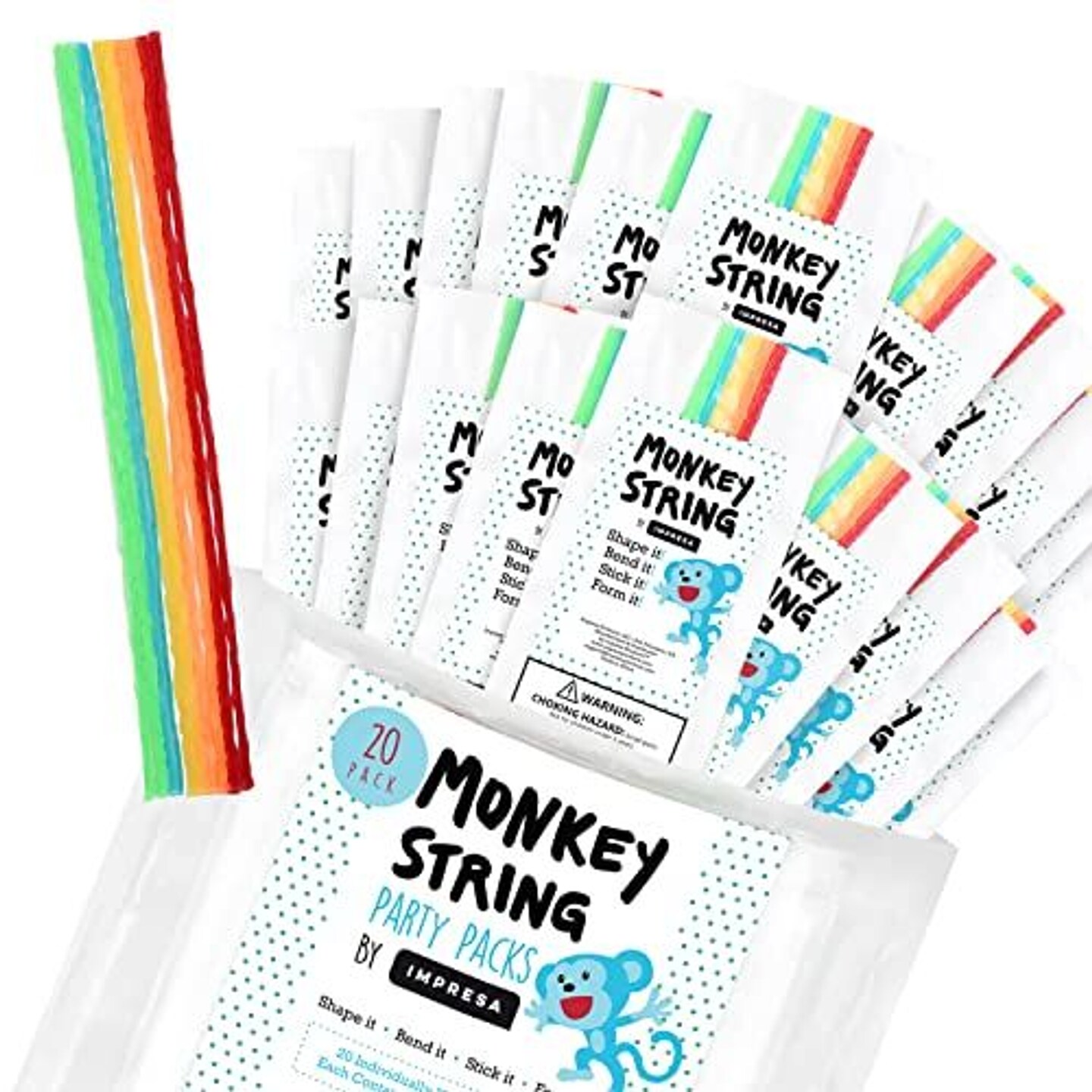 Impresa Wax Sticks for Kids Monkey String Wax Craft Sticks - 6 in, Multicolor, 20-Pack (10 Per Set) - No-Glue & No-Mess Bendable Craft Toy & Art Party Favors & Goodie Bag Stuffers