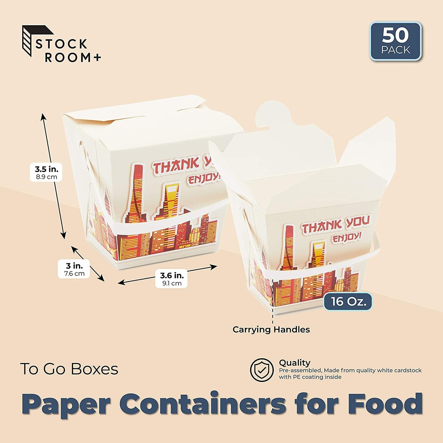 Chinese Take Out Boxes, to-Go Food Containers (16 oz, 50 Pack)