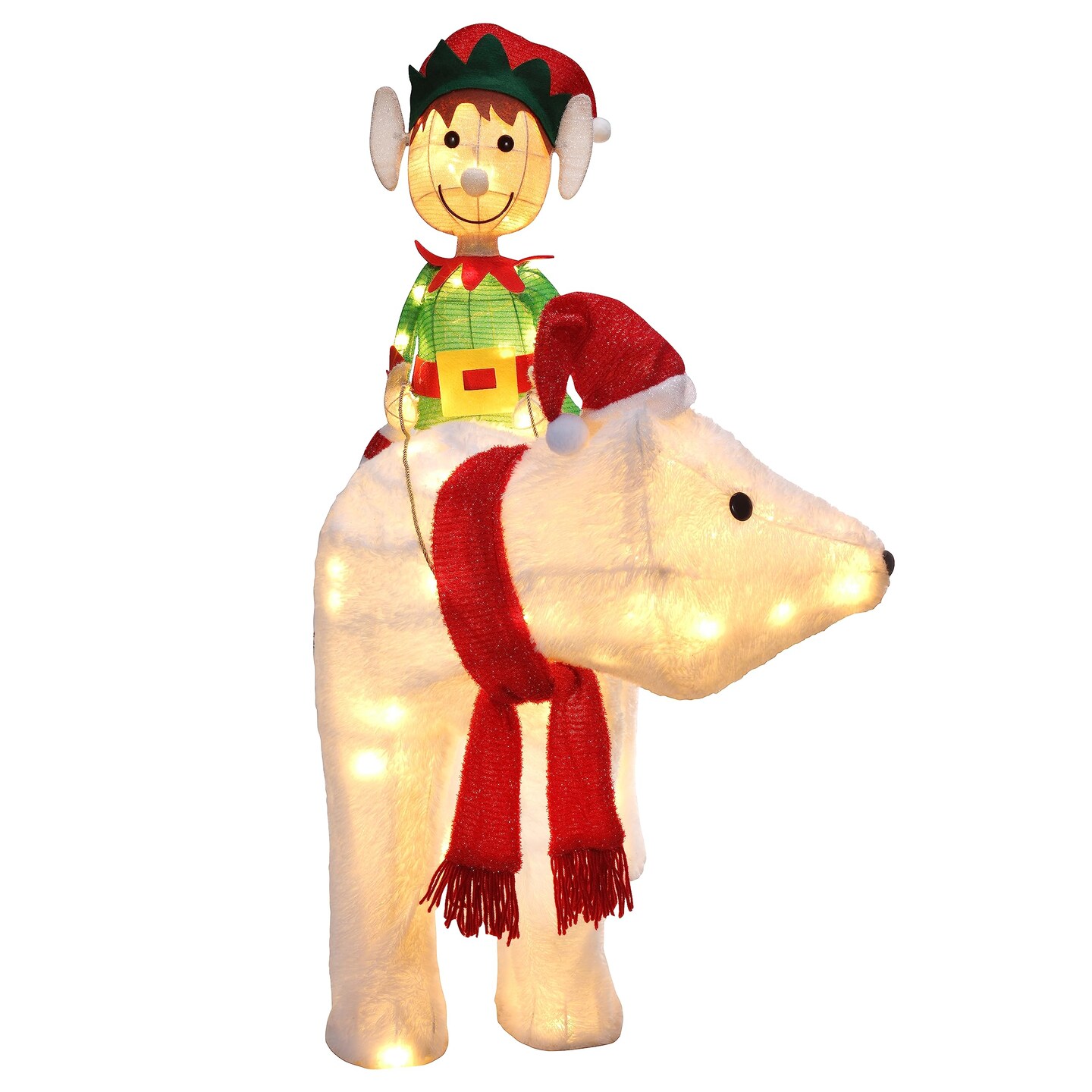 Haute Decor Elf Riding Polar Bear Duo - Large Outdoor Lighted Christmas Yard Decor with Energy-Efficient LED Lights