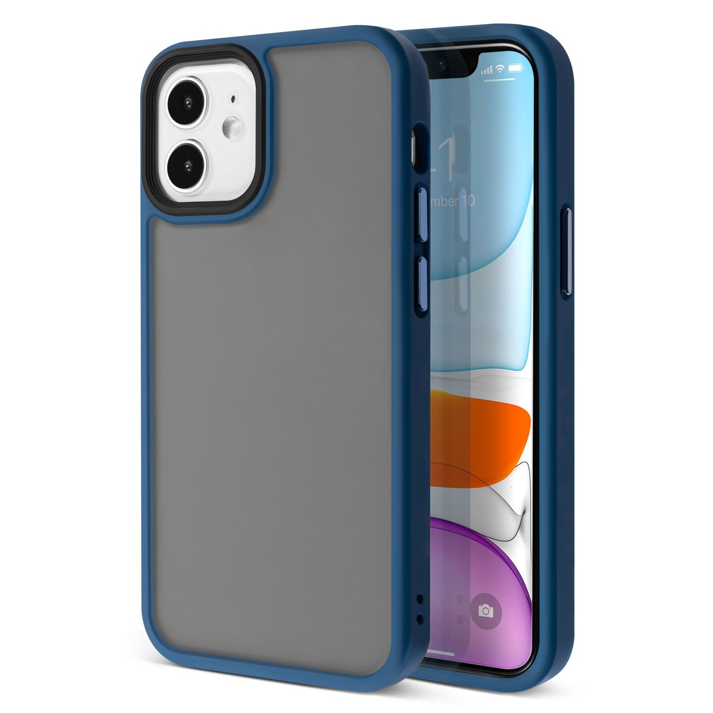 Insten Compatible with iPhone 12 Mini Case 5.4 inch, Translucent Matte Hybrid Hard Back Flexible TPU Bumper, Anti-Shatter Anti-shock Drop Protection, Wireless Charging, Navy Blue