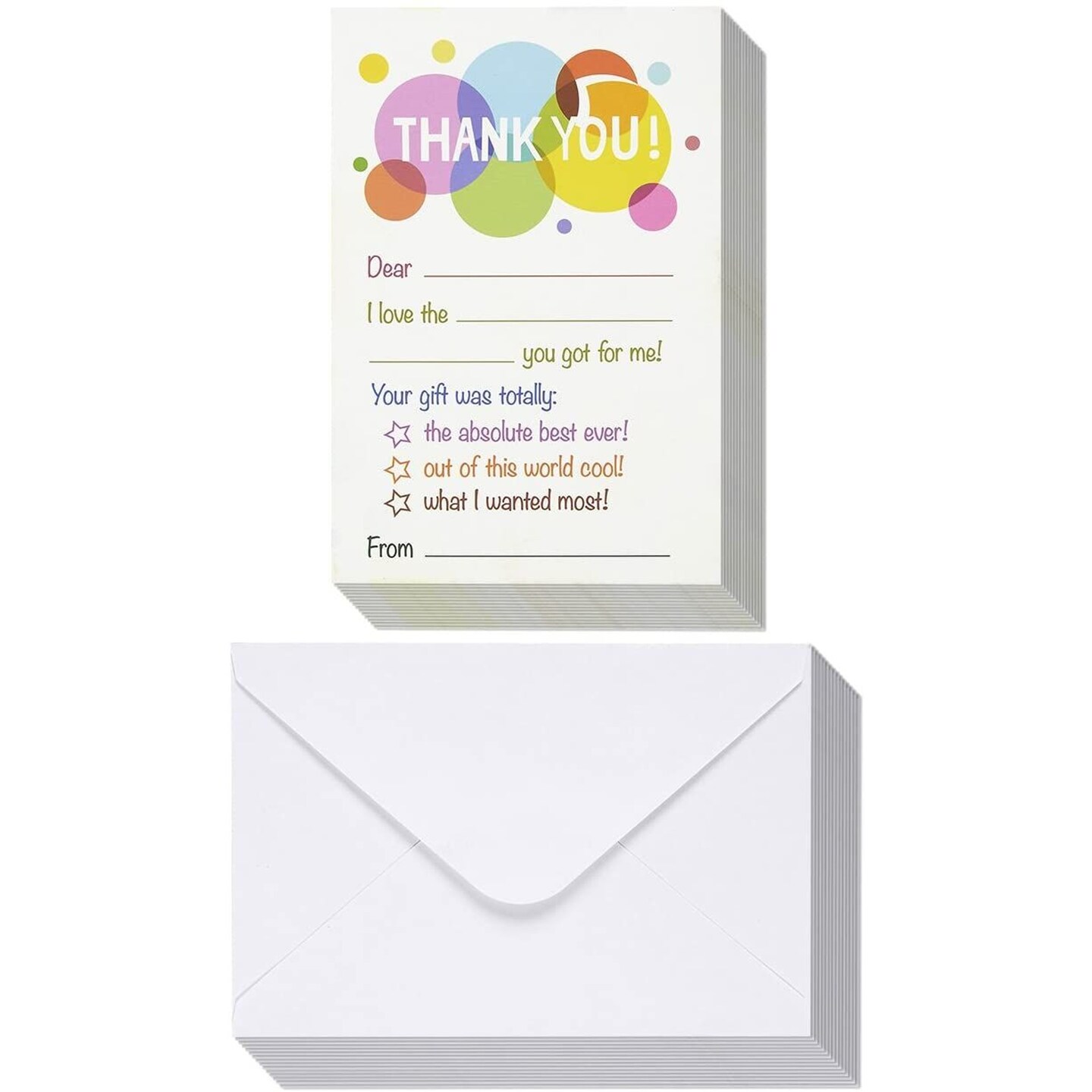 Thank You Cards - 50-Count Thank You Notes, Bulk Thank You Cards Set - Blank on the Inside, Polka Dot Designs - Includes Thank You Cards and Envelopes, 4 x 6 Inches