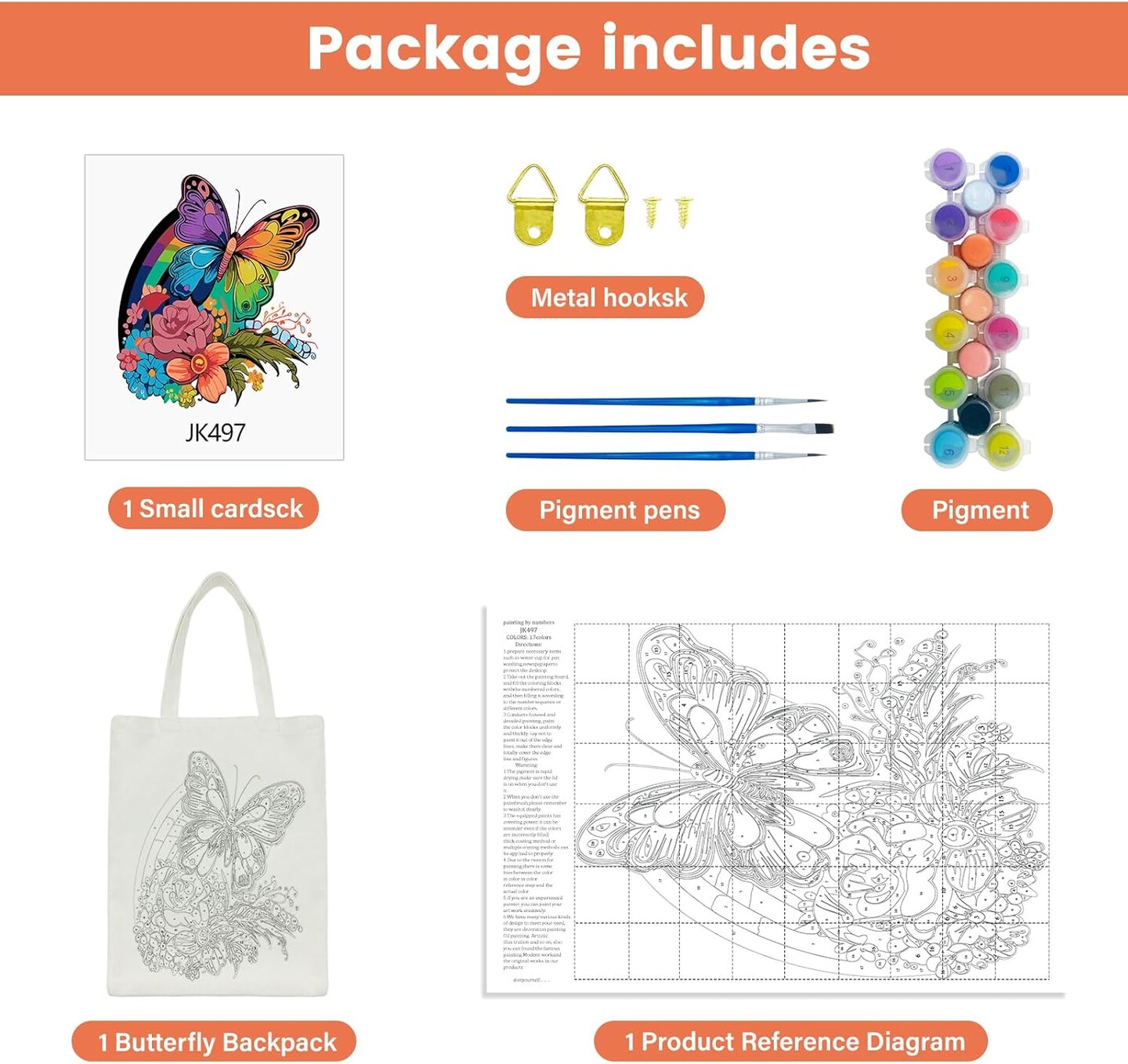 Paint by Numbers Tote Bag, Paint by Number Butterfly on Canvas, DIY Flower Canvas Bag for School Student Painted with Acrylic Paints 13.38x15.74 Inch