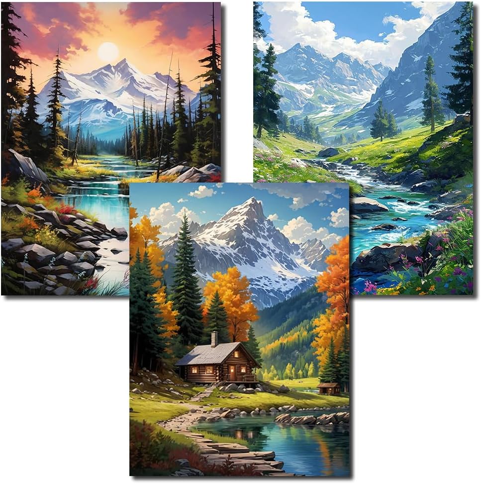 Diamond Art Kits for Adults - 3 Pack Landscape Diamond Painting Kits for Adults, 5D Round Full Drill Landscape Gem Art, Paint by Diamonds Pictures DIY Crafts Kits 12x16inch
