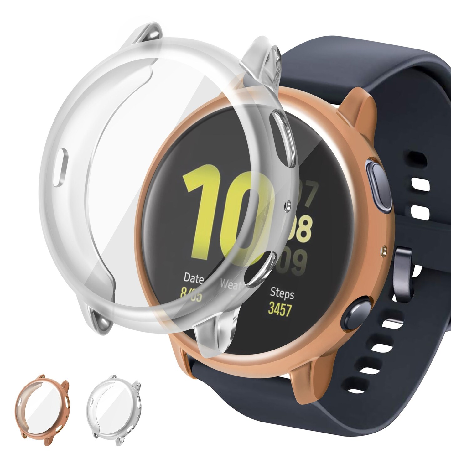 Insten 2-Pack Case Compatible with Samsung Active 2 44mm, Built in Screen Protector Soft TPU Bumper Cover, Full Around Coverage (Clear + Rose Gold)