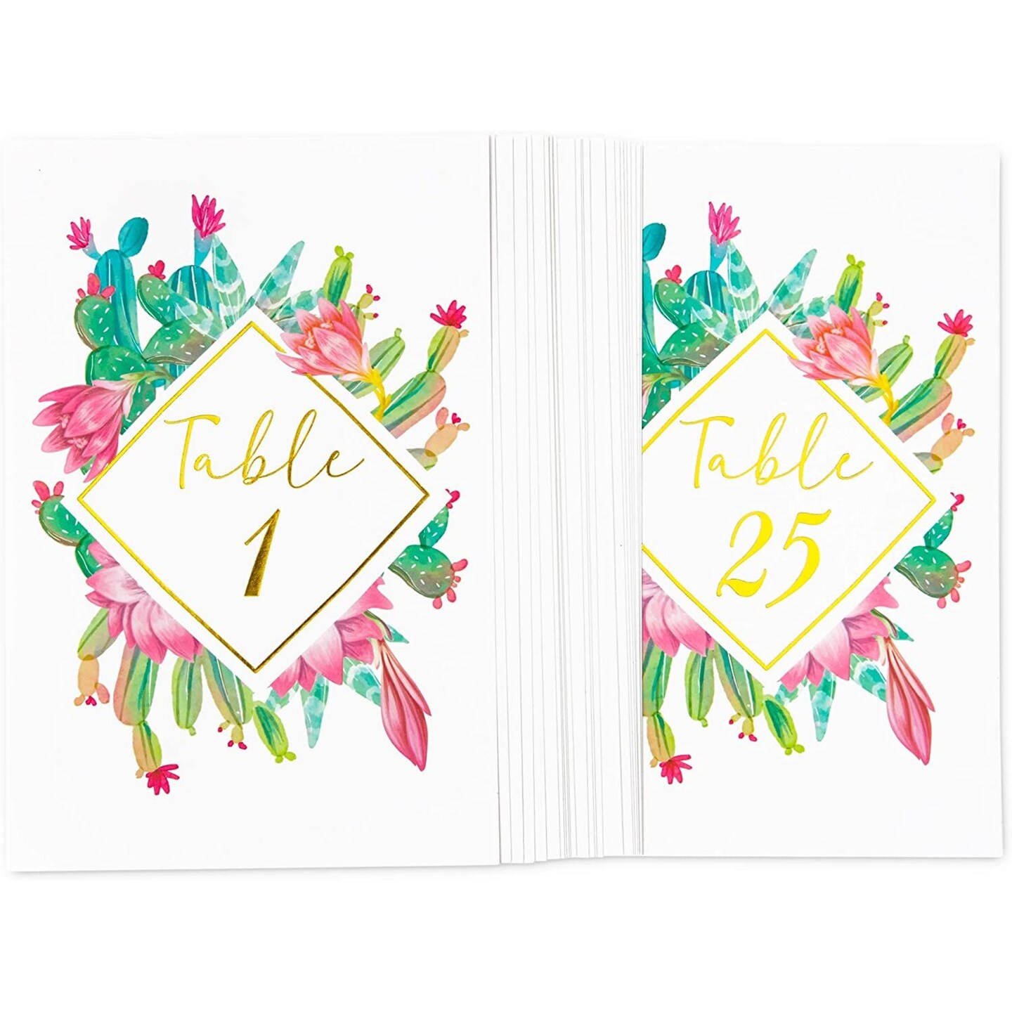 Succulent Wedding Table Numbers, 1-25, Centerpiece Decorations (4 x 6 in, 25 Pack)