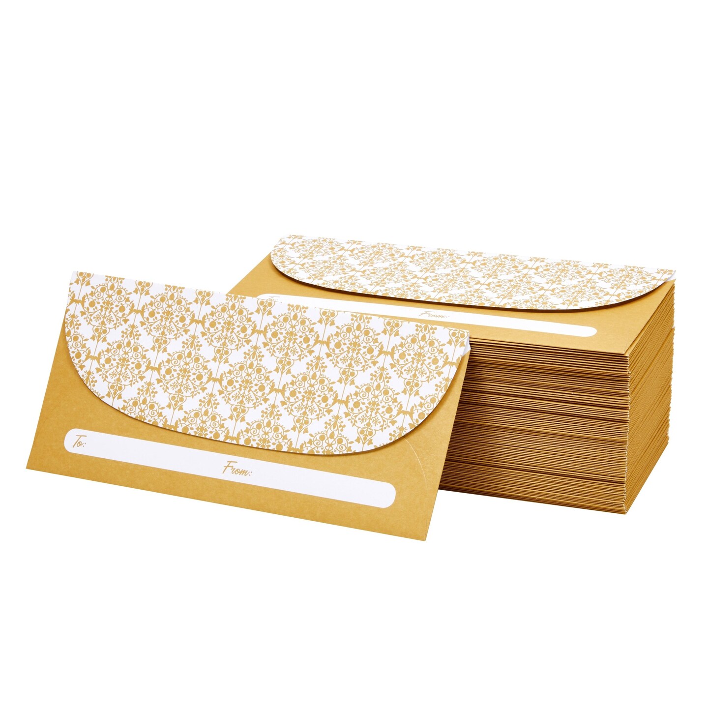 100 Pack Gold Money Envelopes for Cash Gifts, Fancy Decorative Design for Birthday, Graduations, Weddings, Bulk Value Pack (7x3 In)