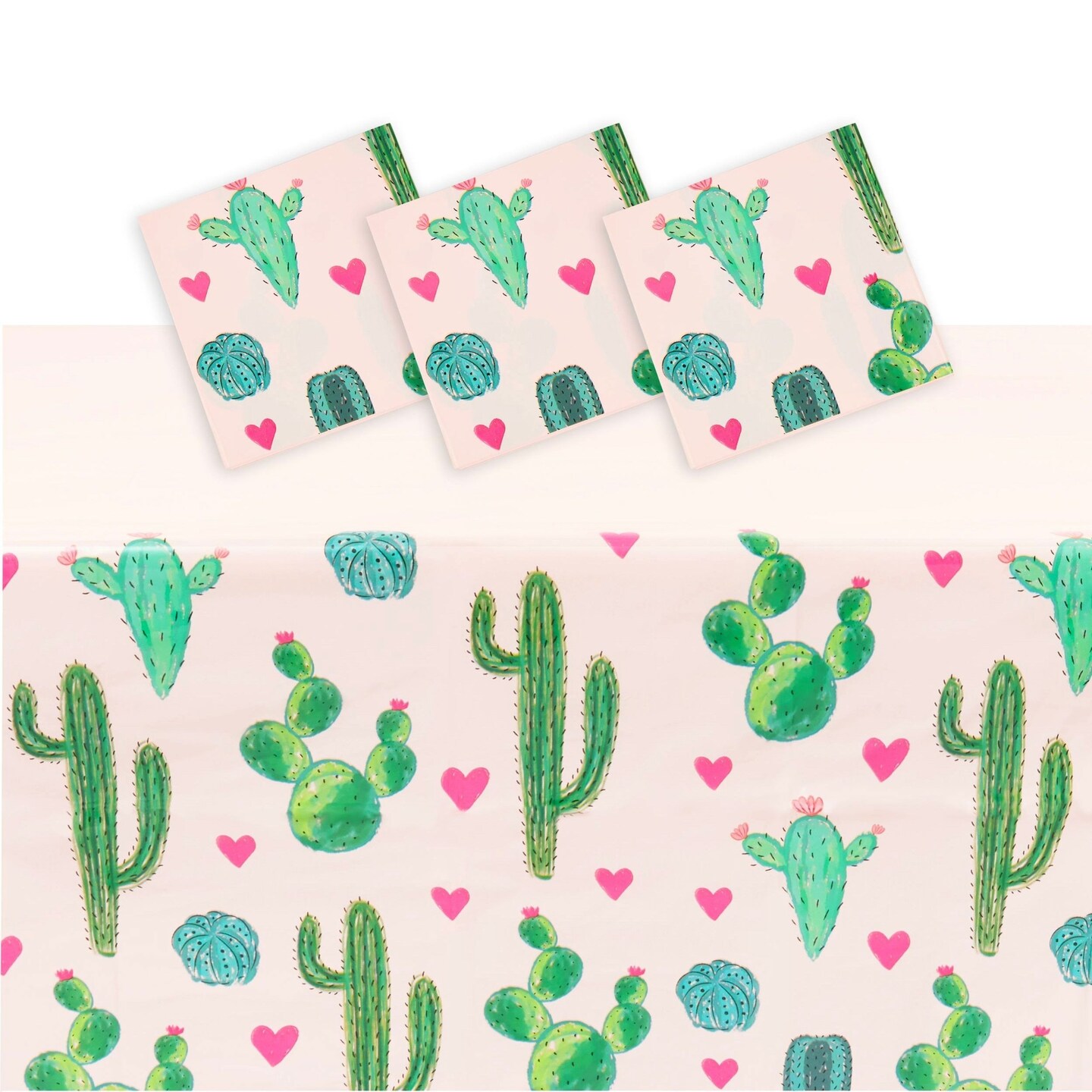3 Pack Pink Plastic Cactus Tablecloth for Let&#x27;s Fiesta Birthday Party Decorations, Baby Shower (54x108 In)