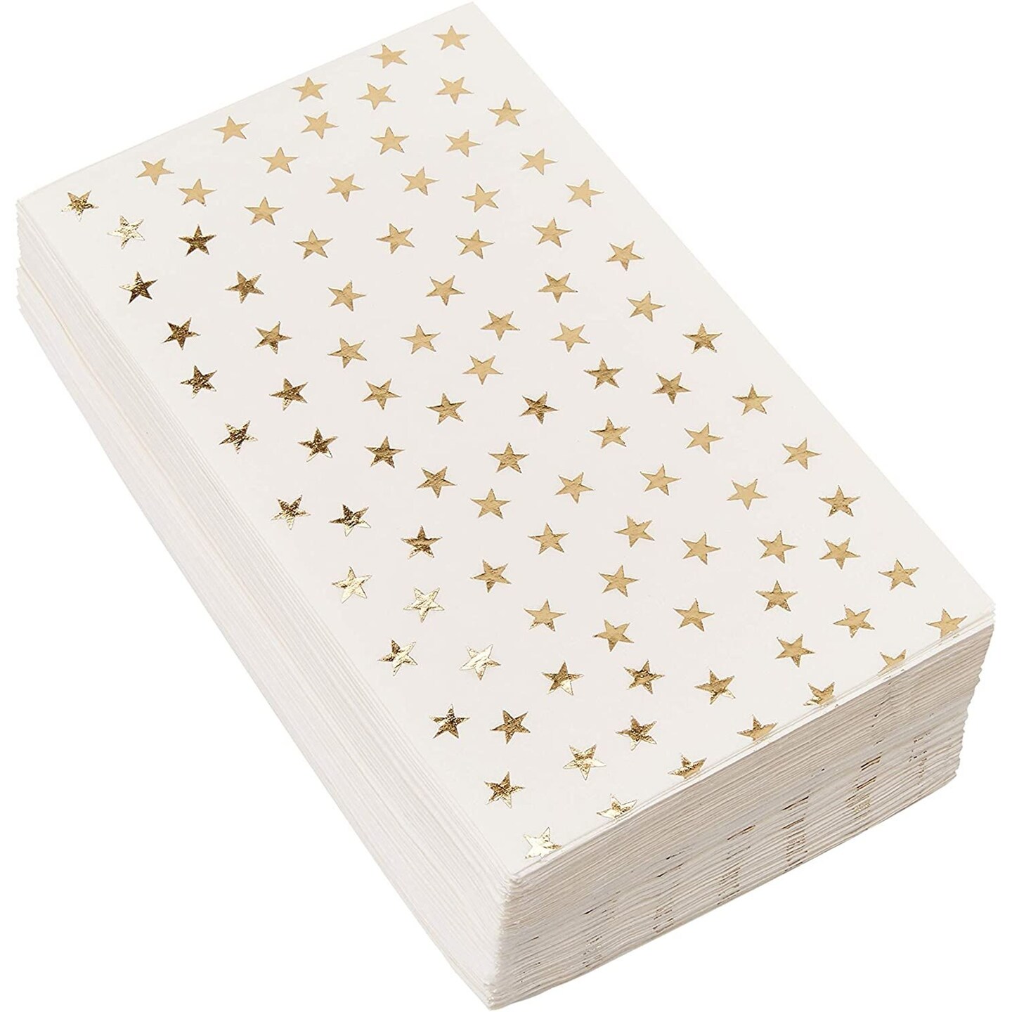 50 Pack Gold Star Party Napkins - Disposable White and Gold Dinner Napkins for Birthday, Graduation (3-Ply, 4x8 In)