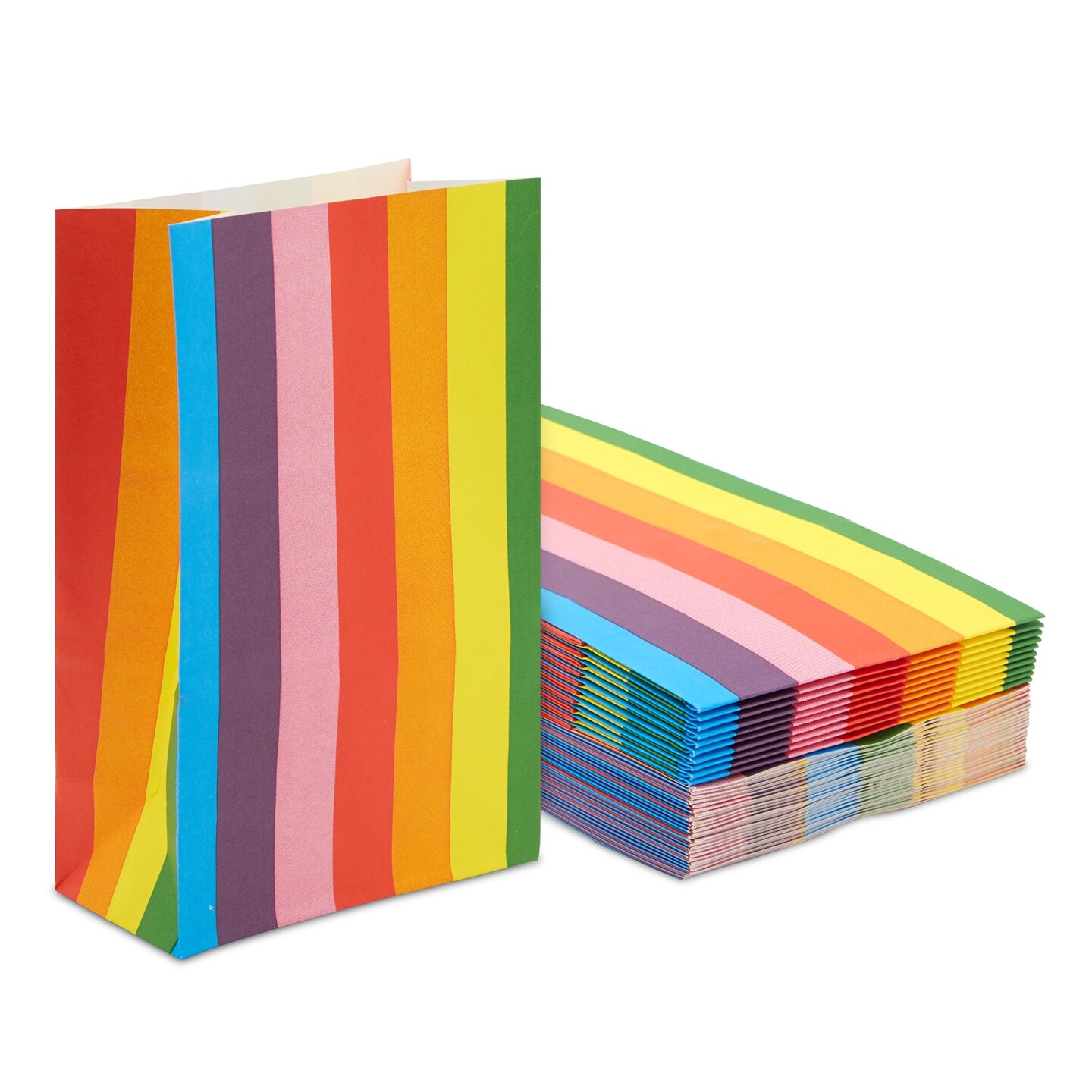 36 Pack Rainbow Striped Paper Gift Bags for Kids Unicorn Birthday & Baby Shower Party Favors Goodies, 8.7 x 5.2 in