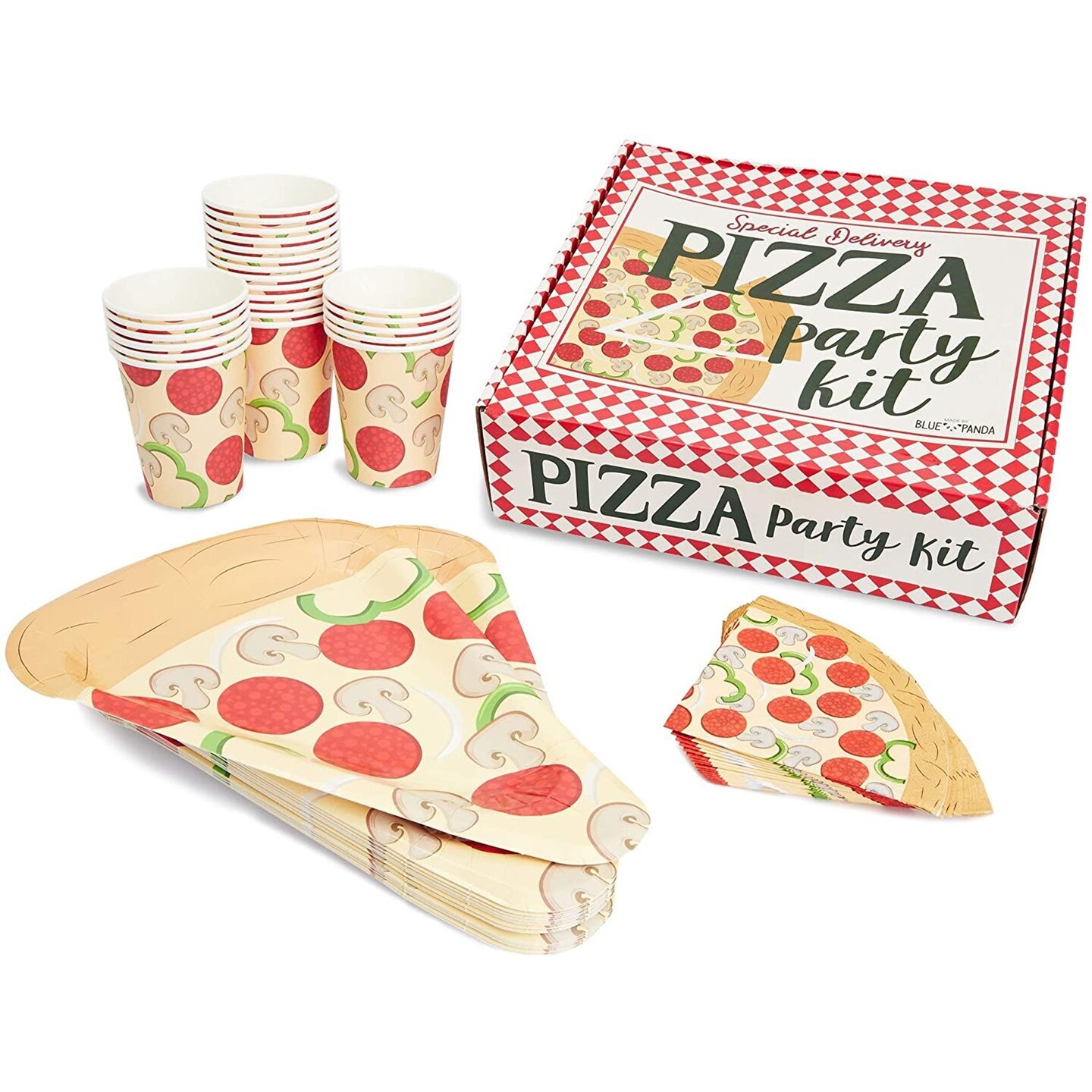 Pizza Party Supplies Kit, Includes Plates, Napkins and Cups (Serves 24 Guests)