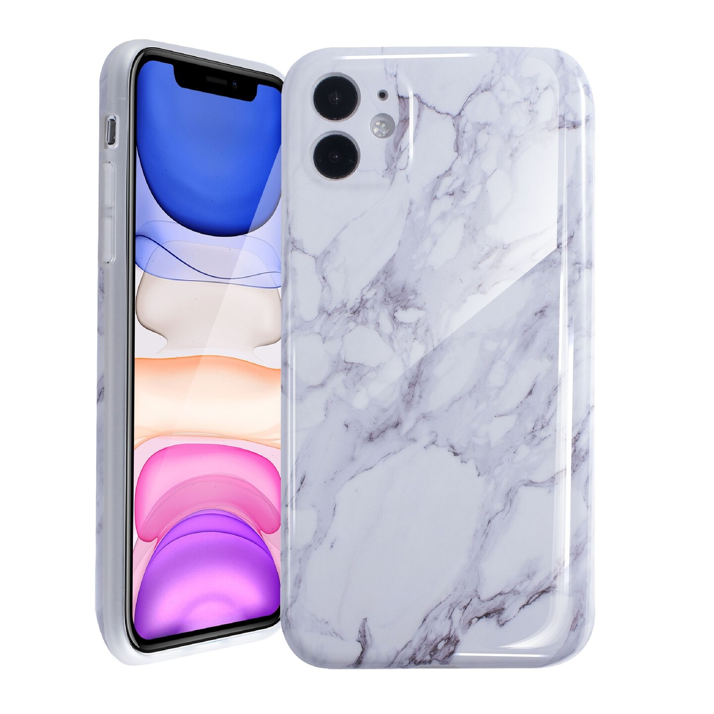 Glossy Marble Case For iPhone 11 6.1 inch (2019), Soft Flexible Slim TPU Gel Rubber Smooth Cover, Shockproof and Anti-Scratch, White Marble by Insten
