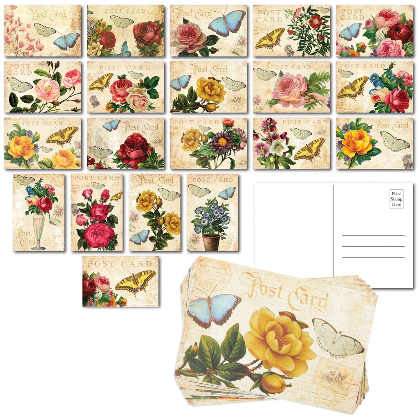 Victorian Vintage Postcards, Bulk Set with Floral Designs (4 x 6 In, 40 Pack)