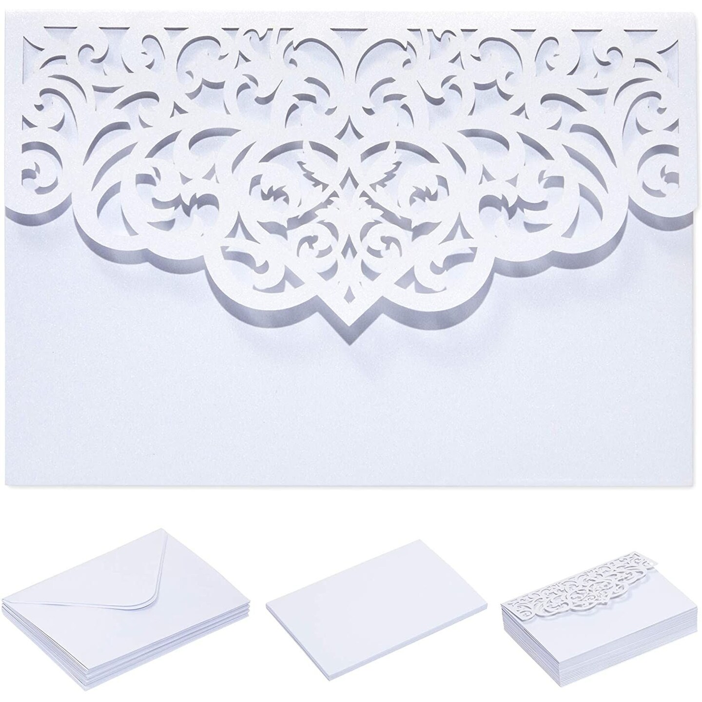 White Laser Cut Wedding Invitations with Envelopes (7.15 x 4.95 in, 24 Pack)