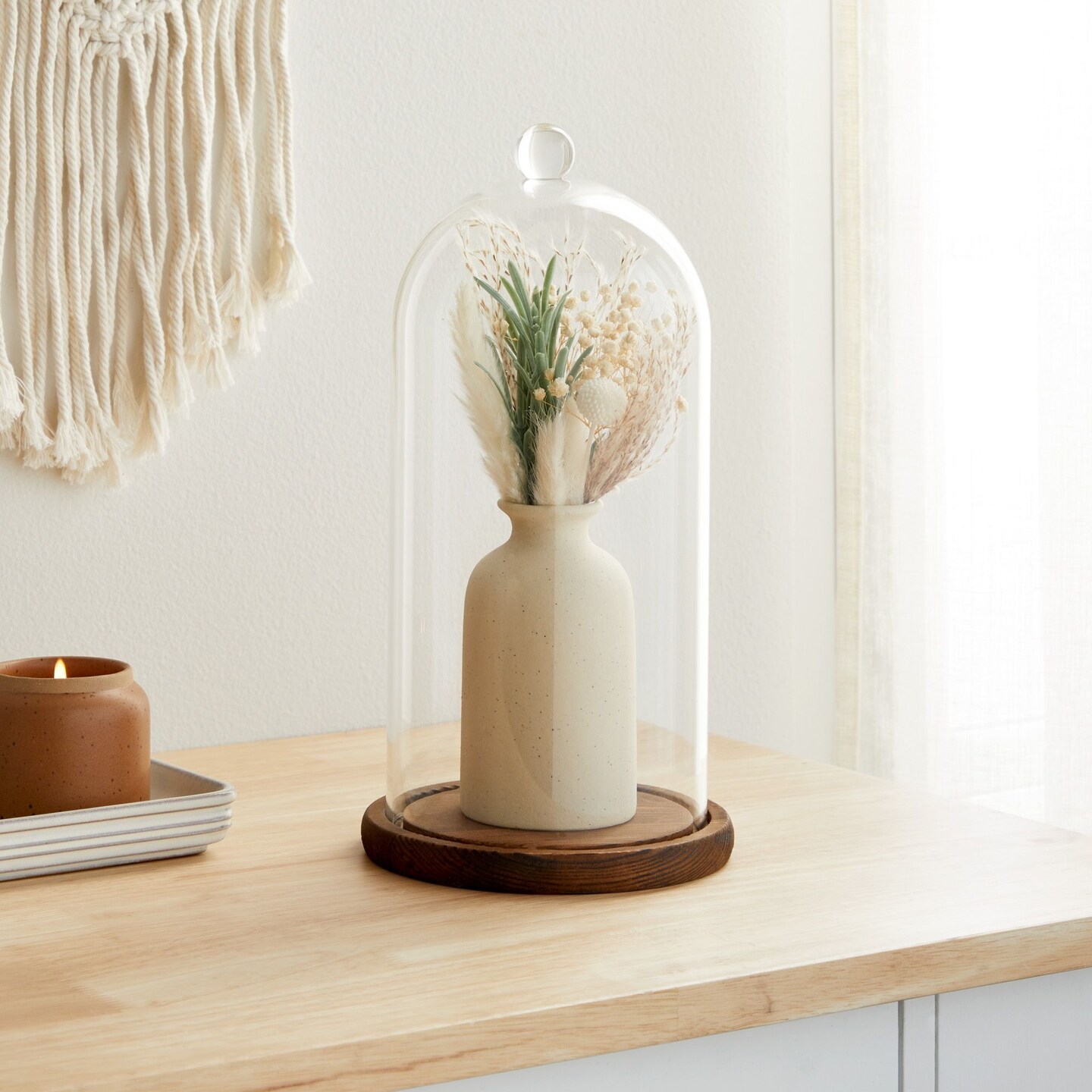Glass Cloche Dome Bell Jar Display Case with Wooden Base for Plants, Collectibles (5.1x10 In)