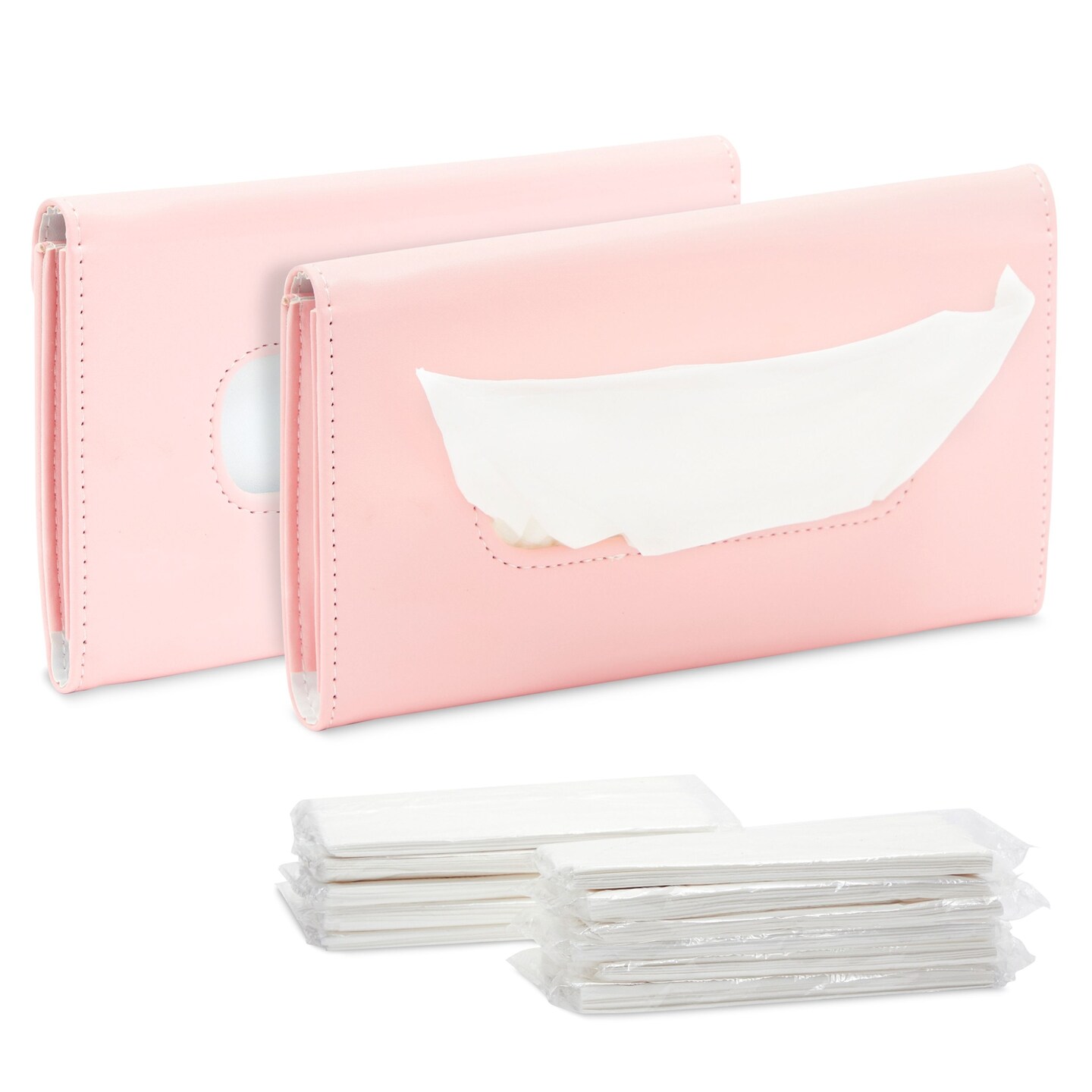 Pastel Pink Sun Visor Tissue Holder, 12 Bags of Refill Tissues, 24 Sheets Each (2 Pack)