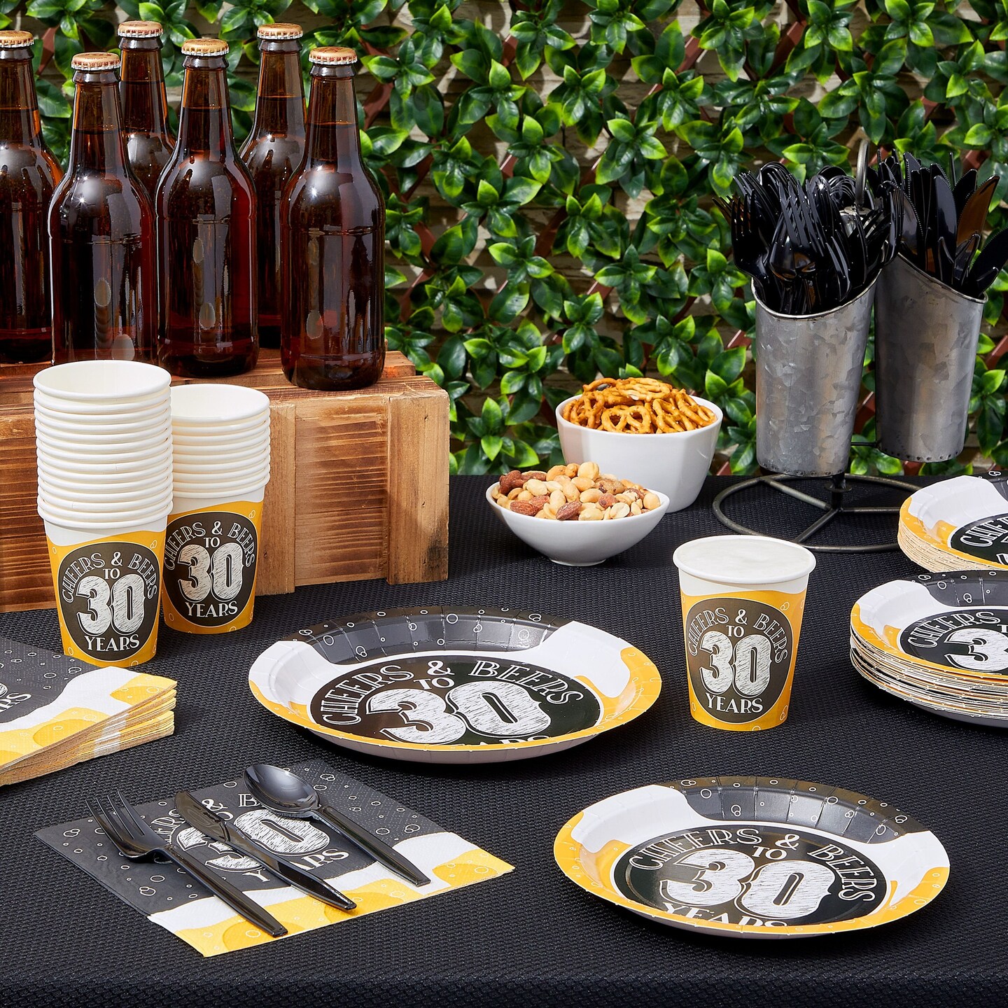 168-Piece Cheers and Beers to 30 Years Party Decorations, 30th Birthday Plates, Napkins, Cups, Cutlery Set (Serves 24)