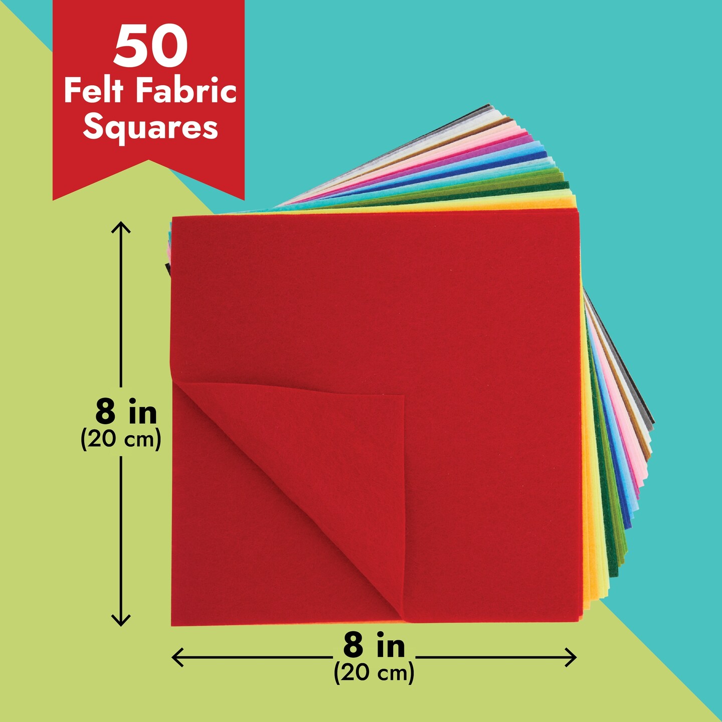 50 Pack Felt Fabric Sheets for Crafts, Sewing, Party Decorations, 8x8&#x22; (20x20cm, 25 Rainbow Colors)