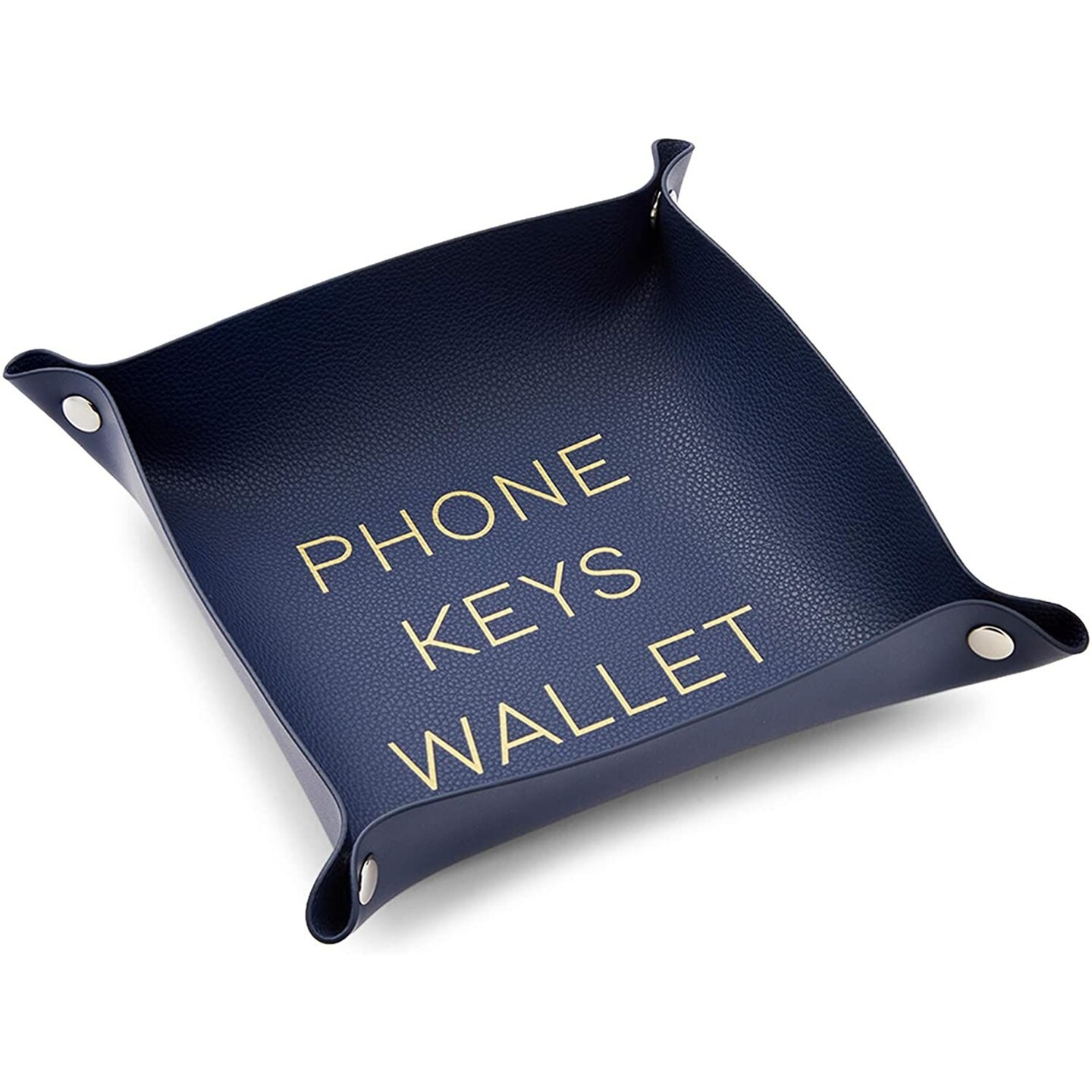 Juvale Leather Catchall Dish, Valet Tray, Phone Wallet Keys Holder, Entryway Basket for Keys, Organizer Tray for Entryway, Nightstand and Desk, Navy Blue, 6.9 x 6.9 x 2.2 in