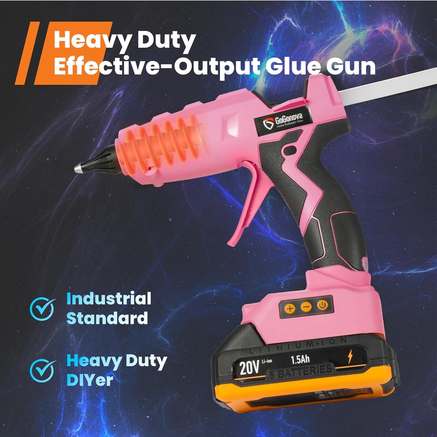 Full Size Cordless Glue Gun,20V Temp Adjust LCD Digital Display Fast Heating Accurate Dual Temp, Dripless Full Size Heavy Duty Hot Gun Kit with 12 Pcs Sticks (Battery Included)