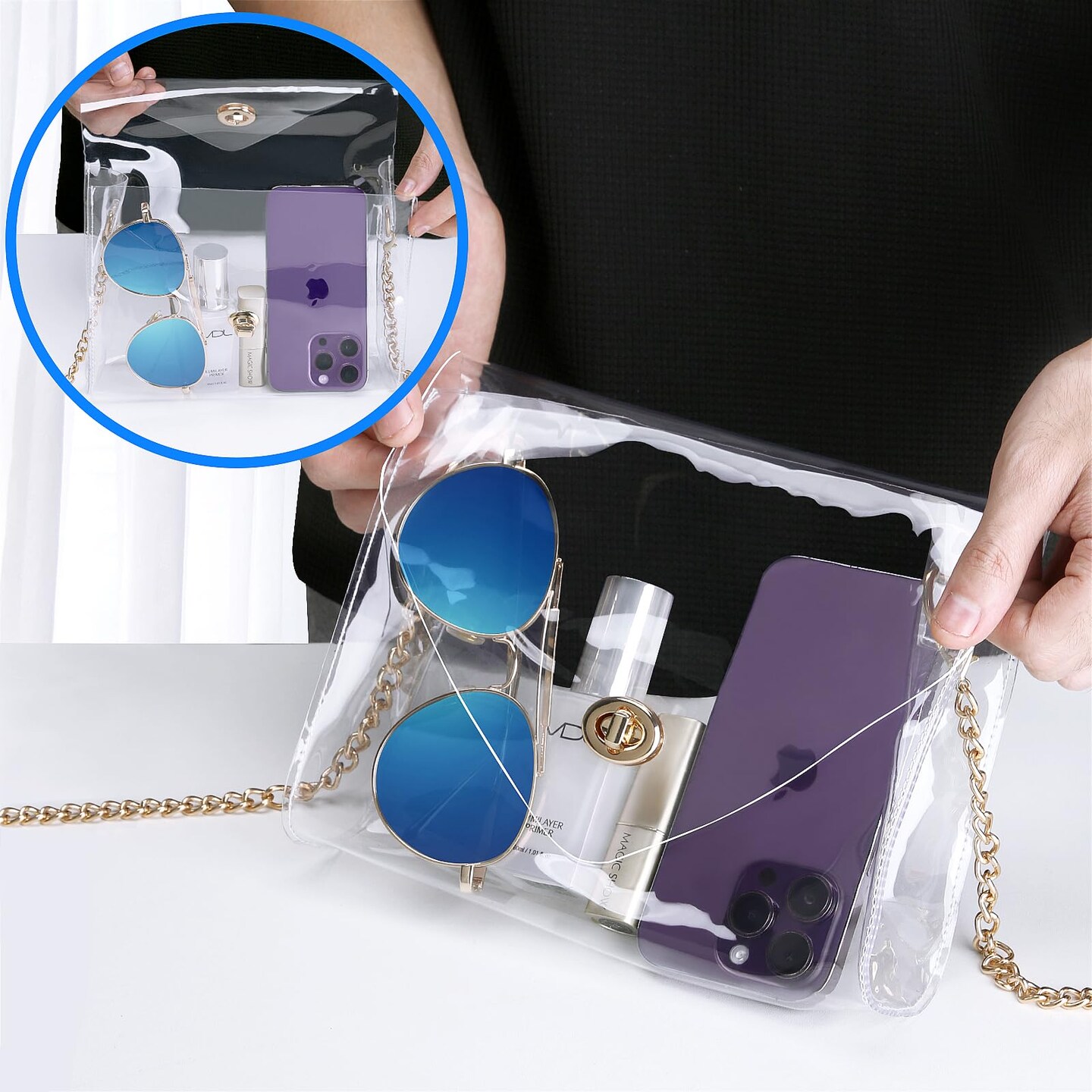 Clear Purse for Women, Clear Bag Stadium Approved, See Through Clear Handbag for Concerts Sports Events (Gold)