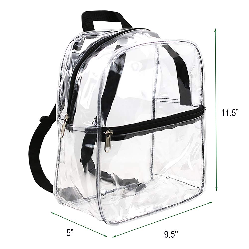Stadium Approved Clear Mini Backpack, Heavy Duty Cold-Resistant Transparent PVC Backpack with Work, Security Travel & Stadium(Black)