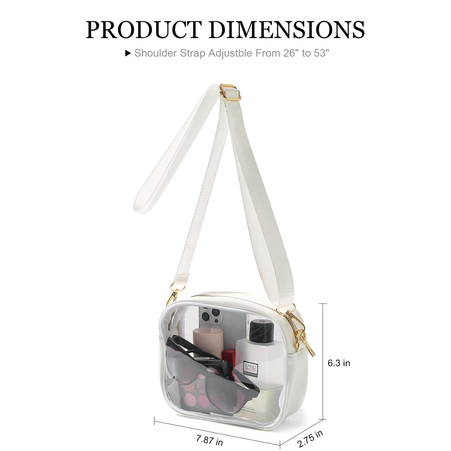 Clear Purse Crossbody Bag for Women Stadium Approved, Small Leather Clear Bag with Adjustable Strap for Concert Sports Events (White)