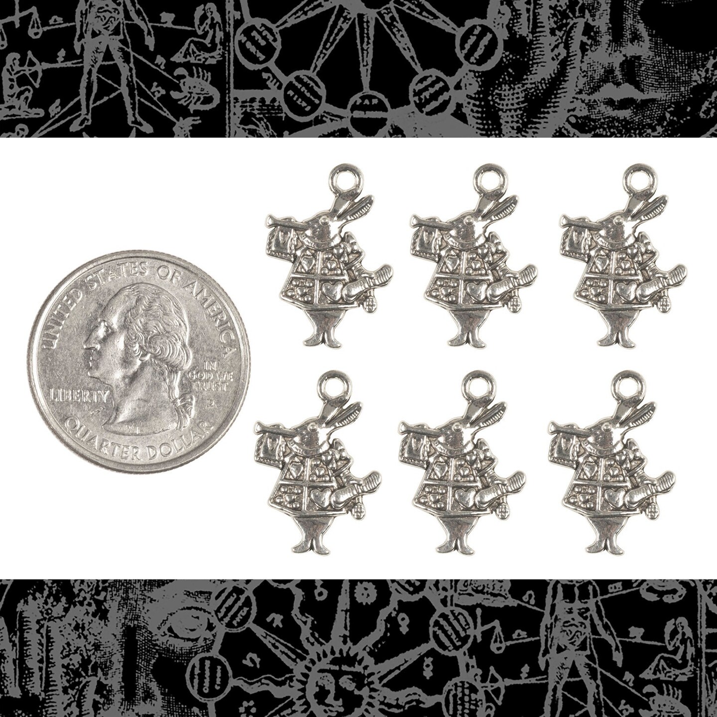 Small Silver Alice in Wonderland Rabbit with Horn Charms - Set of Six - ZS-C28