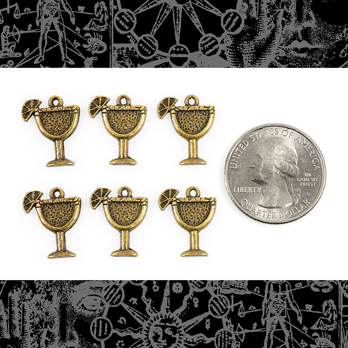 Bronze Finish Margarita Drink Charms  -Set of Six - ZB-C29