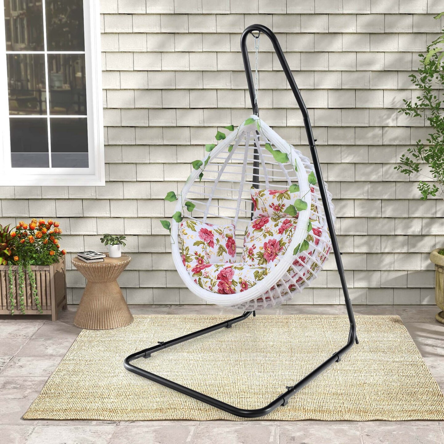 Costway 77&#x22;-93&#x22; Height Adjustable Hanging Chair Stand with Heavy-duty Metal Frame for Patio