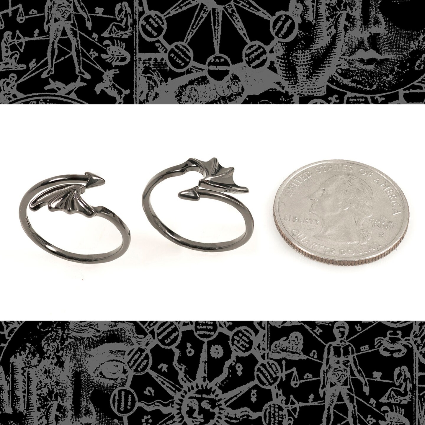Gunmetal Bat or Devil Rings -Set of Two - Ring-B15