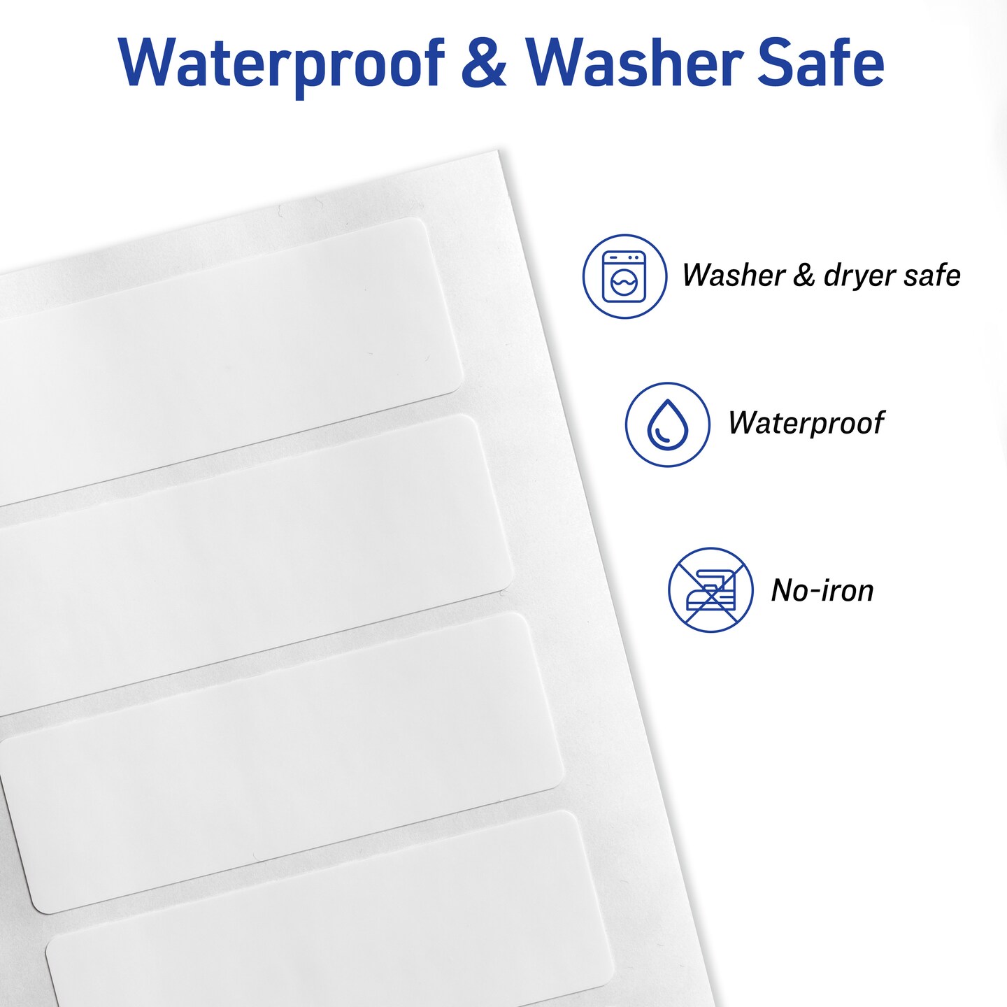 Avery No-Iron Fabric Labels, 1" x 3", Washer and Dryer-Safe Waterproof Labels, Non-Printable, 50 Blank Labels Total (40725)