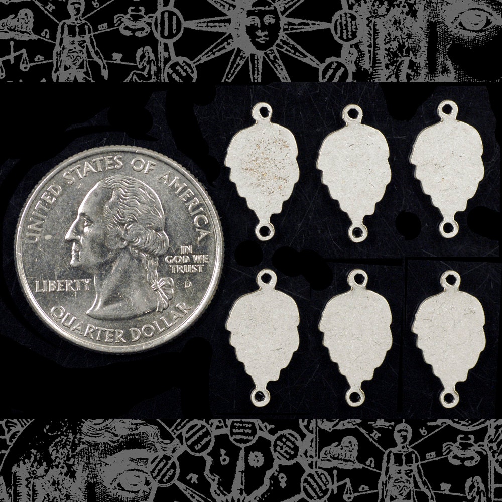 Antiqued Silver Plated Brass Delicate Leaf Two Ring Connectors - Set of Six - S-2C83