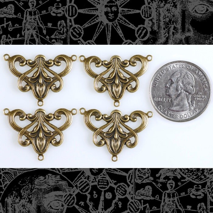 Antiqued Brass Lily Three way Connectors - Set of Four - XXX - AB-3C10