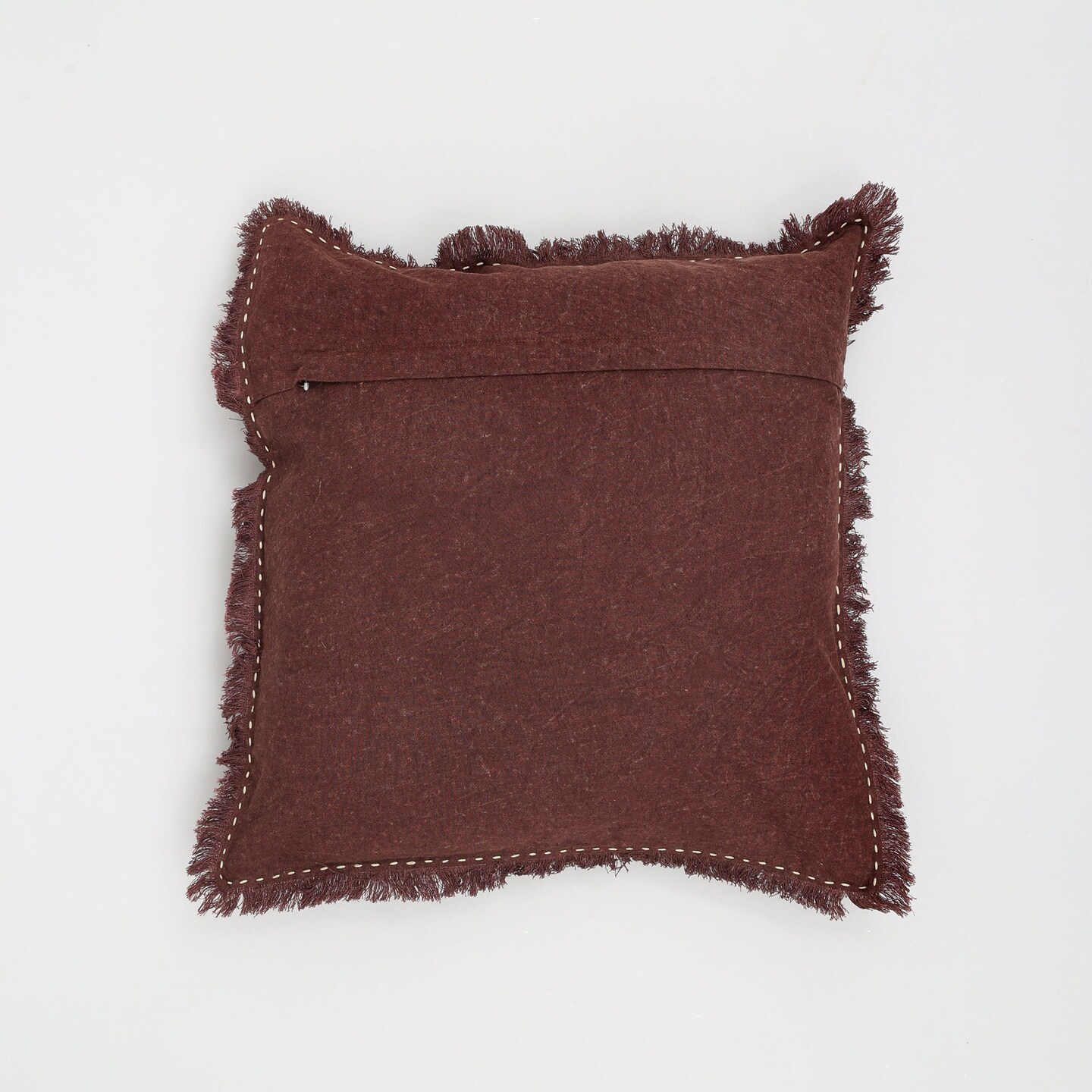 Stonewashed Linen Throw Pillow with Handworked Edges &#x26; Fringe - 22&#x22; x 22&#x22;