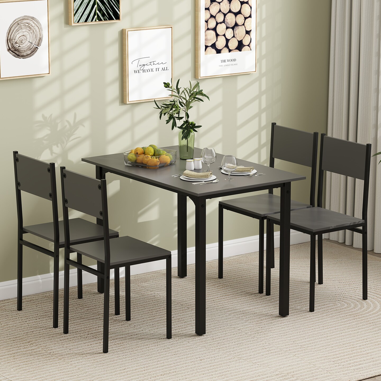 Costway 5 PCS Dining Table Set Industrial Style Kitchen Table &#x26; Chairs for 4 Gray/Brown/Dark Brown