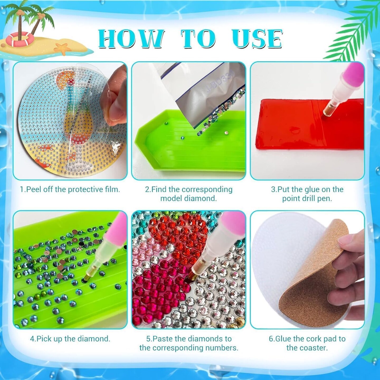 8 Pcs Football Diamond Art Painting Coasters Kits with Holder DIY Diamond Art Coasters for Adults Beginners Craft Supplies