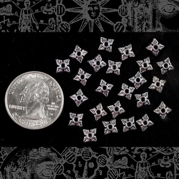 Tiny Floral Silver Bead Caps 6mm - Set of Twenty-Four - ZS-BC02