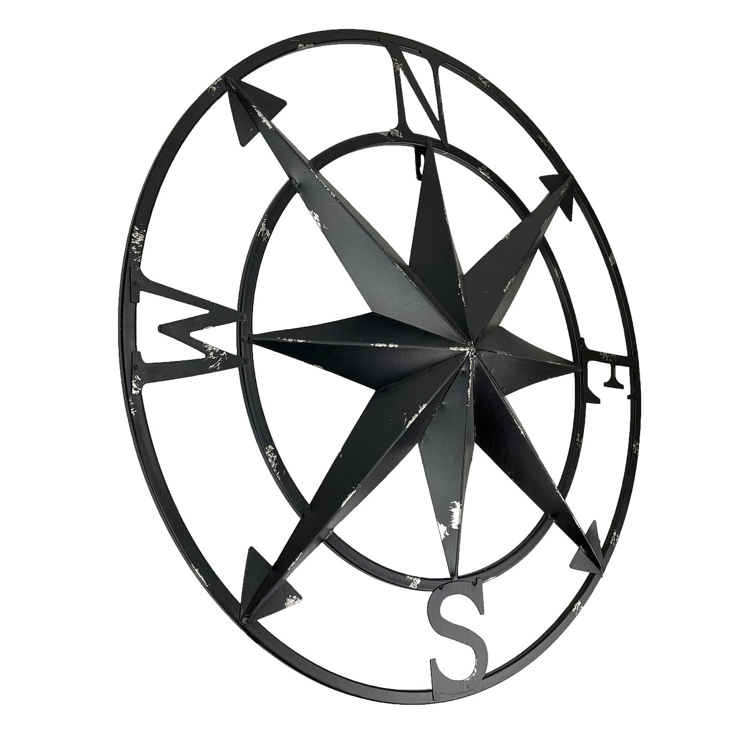 20 Inch Distressed Metal Compass Rose Nautical Wall Decor Indoor Outdoor
