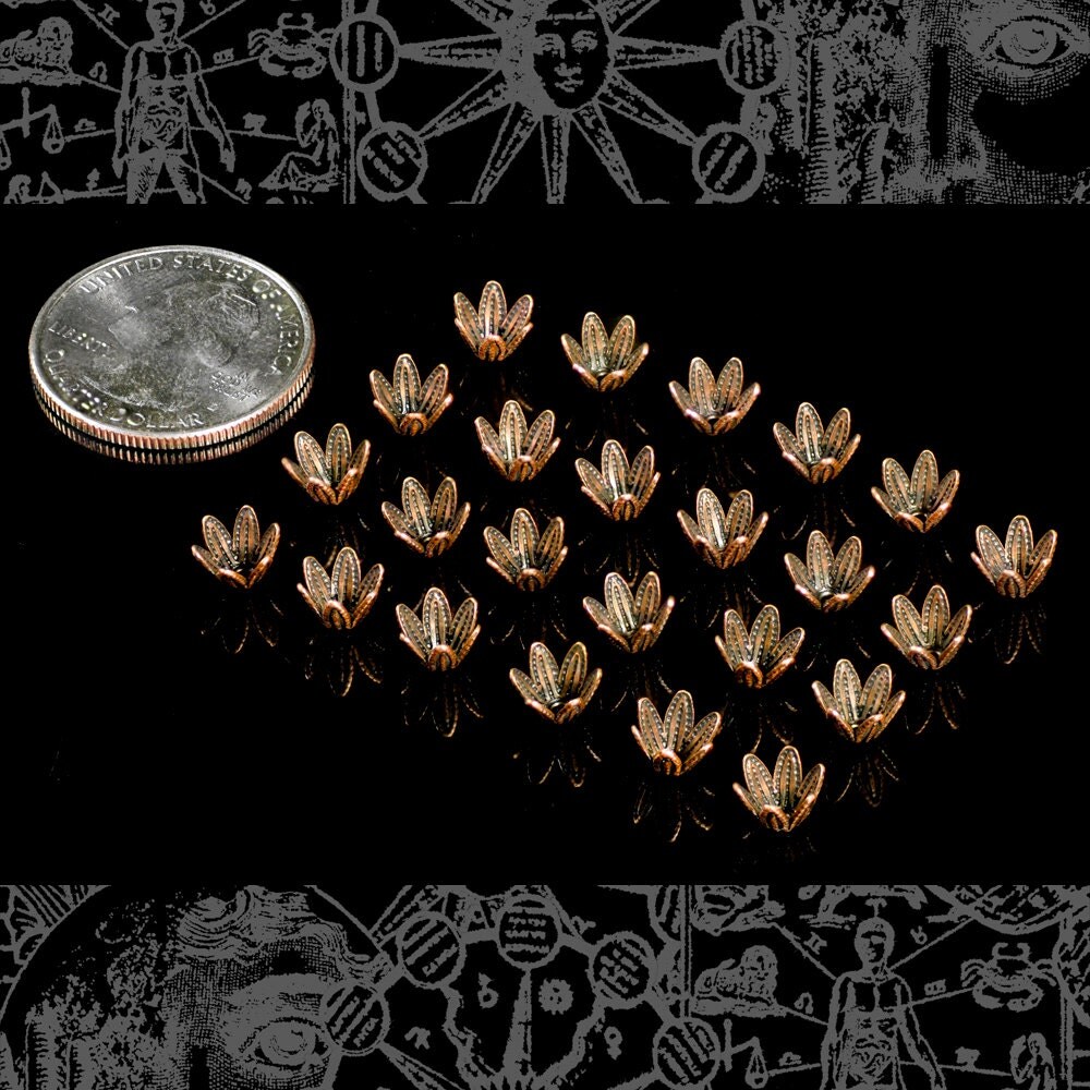 Antiqued Copper Plated Brass Leafy Brass Bead Caps 6mm - Set of 24 - XXX - C-BC06