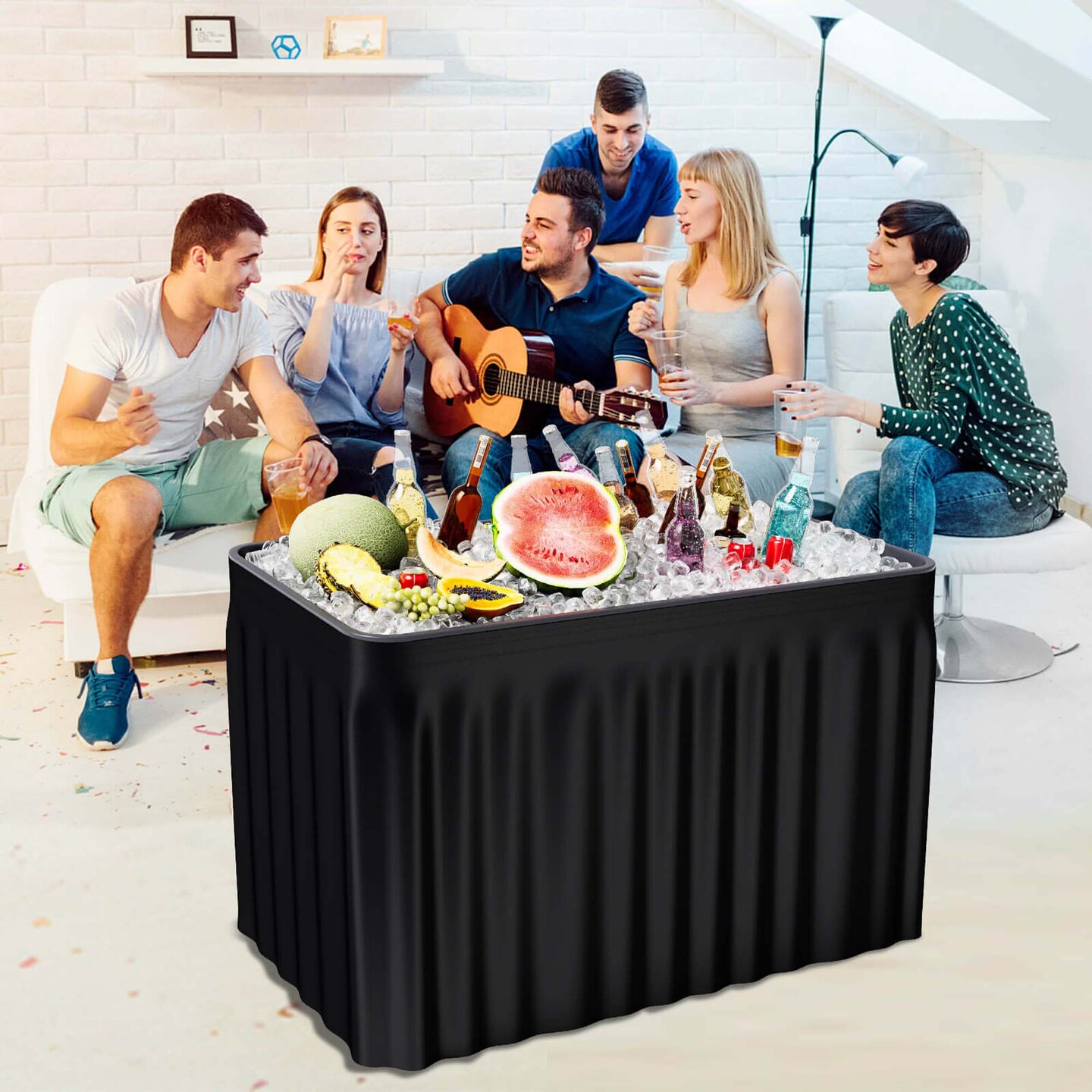 Costway 4 Foot Party Ice Cooler Folding Table Plastic with Matching Skirt Black/White