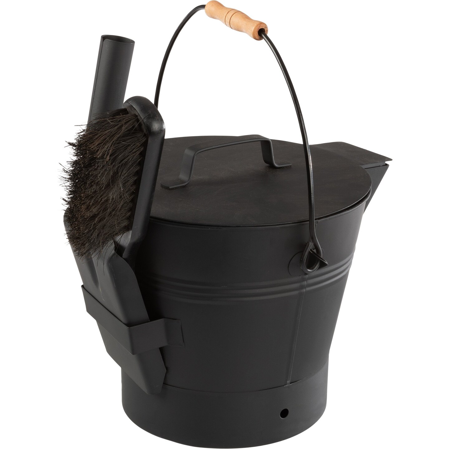 Pure Garden Ash Bucket With Lid Broom Shovel 2.11 Gallon Black Metal Set